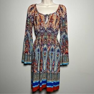 Boston Proper Women Dress 0‎ Paisley Milkmaid Boho 70s Groovy Mini Babydoll Tie